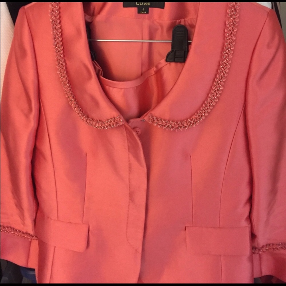 Tahari Luxe Salmon Pink Skirt Suit